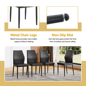 English Elm Table Set Oval Tempered Glass 71 Inch Top with Eight Faux Suede Chairs Modern Dining Black,Transparent W1151S04756