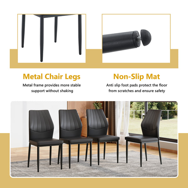 English Elm Table Set Oval Tempered Glass 71 Inch Top with Eight Faux Suede Chairs Modern Dining Black,Transparent W1151S04756