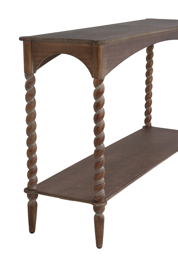 English Elm 47x22x18.5" Rustic Wood Coffee Table with Spiral Turned Legs and Open Storage Shelf W2078P460473
