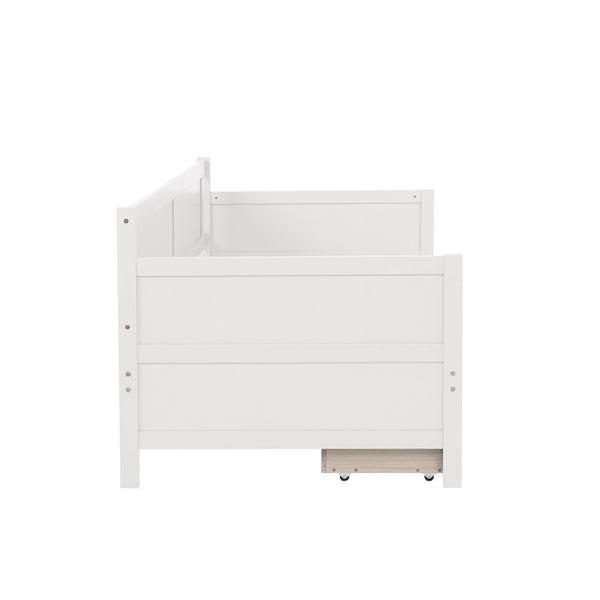English Elm Twin Pine Wood Daybed with Two Hidden Storage Drawers, Space-Saving Twin Sofa Bed with Clean Silhouette White W504P149045