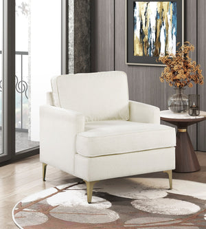 English Elm Modern Comfort Accent Chair with Chenille Upholstery, Brushed Gold Metal Legs, Durable Plywood Frame Beige 29 L x 23 W x 26 H B011P308018