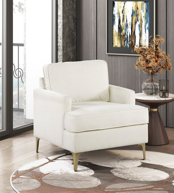 English Elm Modern Comfort Accent Chair with Chenille Upholstery, Brushed Gold Metal Legs, Durable Plywood Frame Beige 29 L x 23 W x 26 H B011P308018