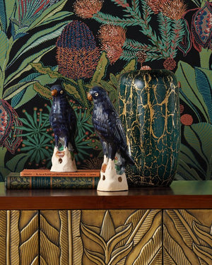 Currey & Company Vitry Mouthblown Glass Vase - Unique Dark Teal & Gold Swirl Design, Artistic Home Decor Accent Green Glass ,Gold Powder 1200-0990-currey-company