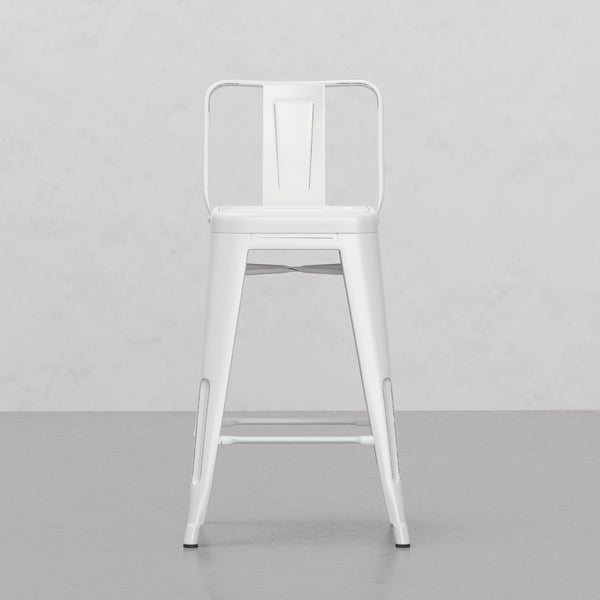 English Elm Keeley 24" Metal Counter Height Stools Set of 2 in Distressed White — Curved Back, Footrest, Durable Finish B2732P253605