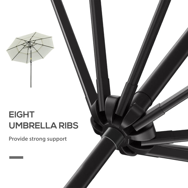 English Elm Outsunny 9Ft Deluxe Patio Umbrella With Crank & Tilt, Vented 3-Tier Canopy For Ultimate Shade Comfort W2225P200443-GIGA