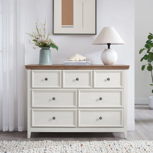 English Elm Modern 7 Drawers Cabinet with Smooth Glide Drawers, Metal Handles & Unique Feet—Slim Farmhouse Storage Tall Chest W2275P233489