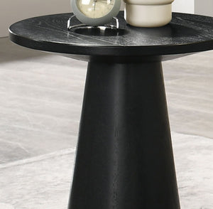 English Elm Unique Cone Base Pedestal End Table Contemporary Round Accent Table Rubberwood & Veneer Durability Black 24 L x 24 W x 4 H B2741S00444