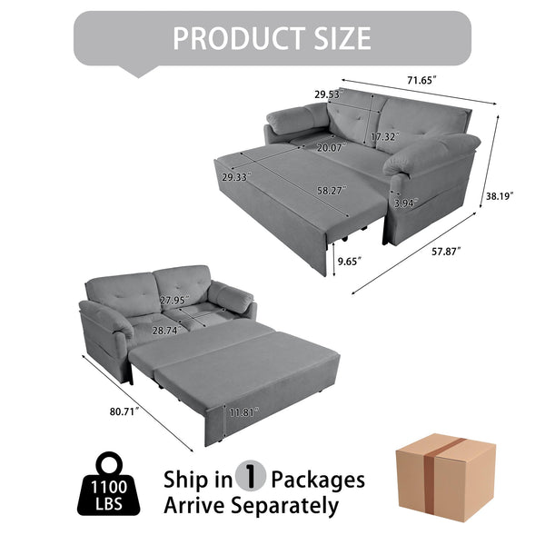 English Elm Convertible Pull Out Sofa Bed Queen Size with Steel Frame, Dual Armrests, Chenille Sleeper Couch with Storage and Casters Grey W3163P269700