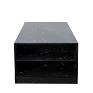 English Elm 14.57IN Modern LED Coffee Table with 20-Mode Remote Lighting, 2 Drawers, Open Shelves, Durable Wood Finish W331P264716