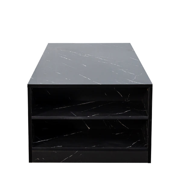 English Elm 14.57IN Modern LED Coffee Table with 20-Mode Remote Lighting, 2 Drawers, Open Shelves, Durable Wood Finish W331P264716