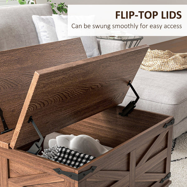 English Elm HOMCOM Farmhouse Coffee Table with Flip Lift Top and Hidden Storage, Square Center Table, Rustic Charm Brown W2225P217458