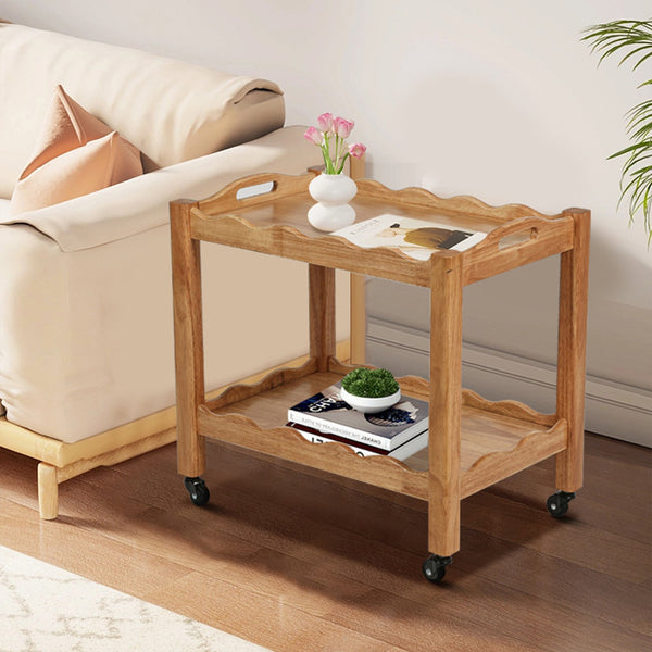 English Elm Solid Rubberwood Two Tier Rolling Table with Locking Casters for Modern Living W3040P455688