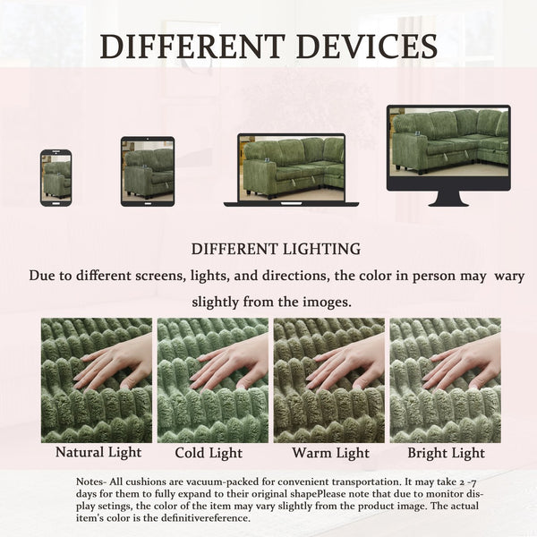 English Elm L-shaped Sectional Sleeper Sofa with Hidden Storage Usb Charging Corduroy Upholstery Olive Green W1998S00095
