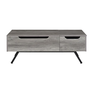English Elm Throm Gray Oak Lift-Top Coffee Table with Hidden Storage Drawer, Industrial Splayed Iron Legs — Modern centerpiece B2726P251671