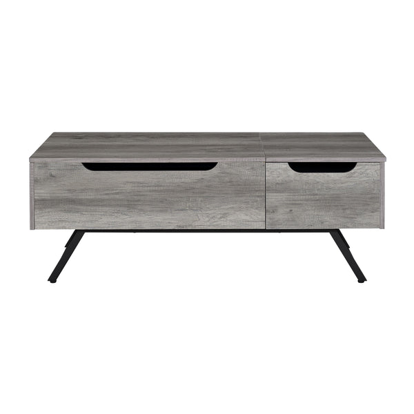 English Elm Throm Gray Oak Lift-Top Coffee Table with Hidden Storage Drawer, Industrial Splayed Iron Legs — Modern centerpiece B2726P251671