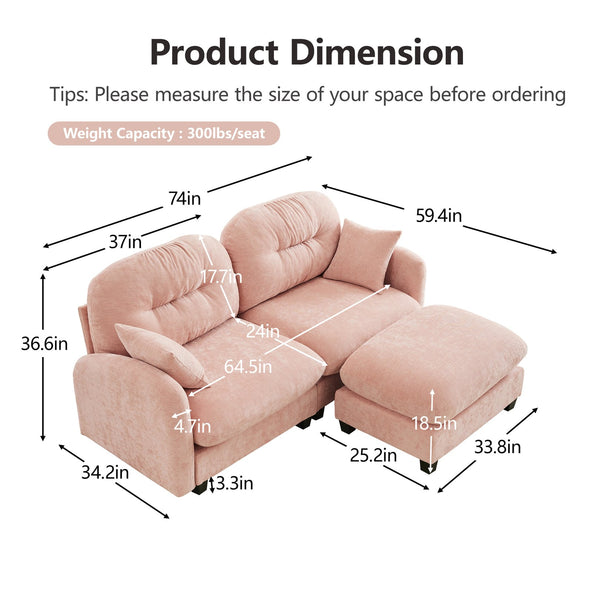 English Elm Cloud L-Shaped Sectional Couch With Ottoman, Soft Chenille Fabric, Tufted Backrest, Pink Comfort Sofa W714S01385