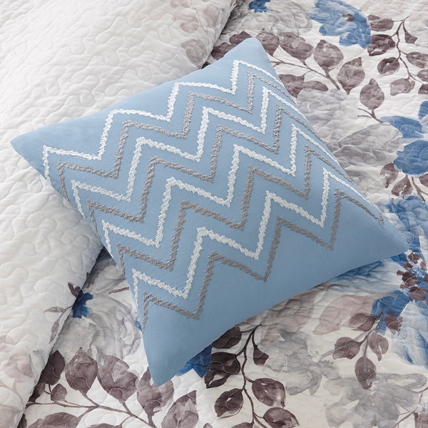 English Elm 6 Madison Park Luna Reversible Quilt Set Full/Queen – Watercolor Floral Center, Ivory Edges, 3 Pillows Blue 23.23 L x 18.11 W x 11.42 H B03597425