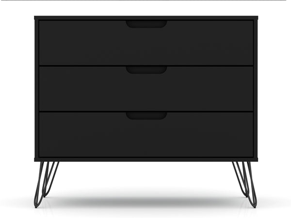 English Elm Rockefeller 35" Dresser with 3 Smooth-Glide Drawers, Metal Splayed Legs, TV-Ready Storage, Anti-Tip Black B365P398133