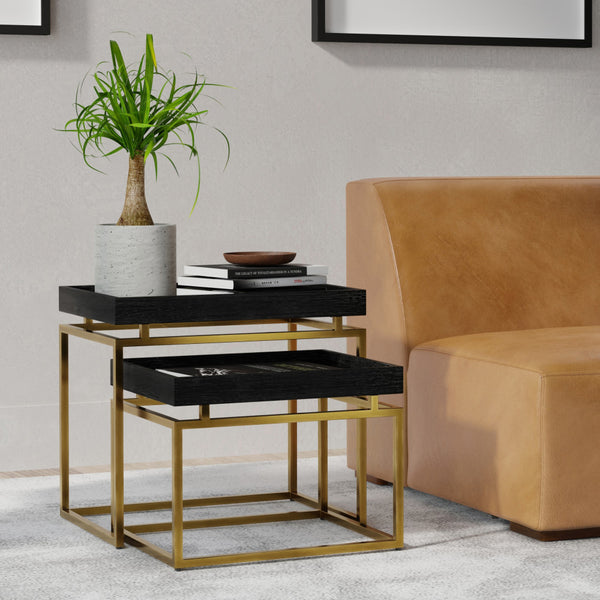 English Elm Macy Black & Gold 2-Pc Nesting Tables — Solid Mango Wood Tops, Metal Frame, Modern End Tables B136P203440