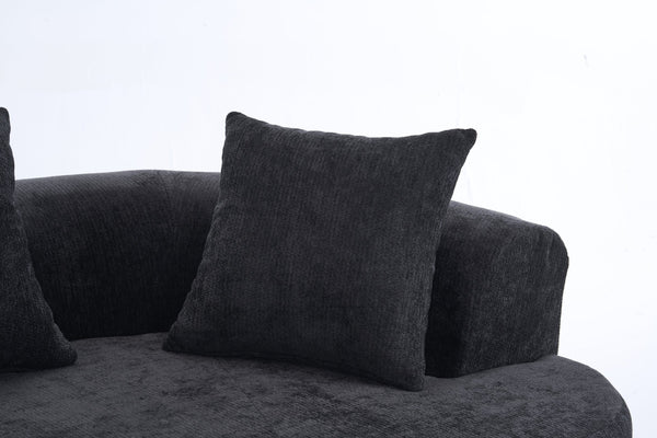 English Elm Crescent-shaped Chenille Loveseat Low Profile Curved Sofa for Modern Living Rooms Black W5188P450356