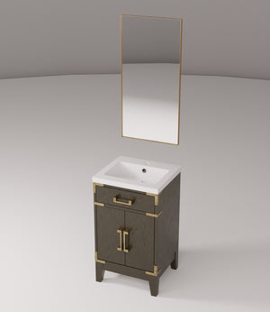 English Elm Brown Oak Single Bath Vanity With Acrylic Countertop & Mirror – Perfect For Compact Spaces! B2731S01449