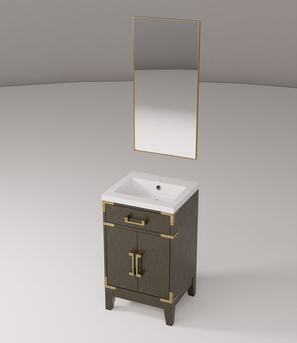 English Elm Brown Oak Single Bath Vanity With Acrylic Countertop & Mirror – Perfect For Compact Spaces! B2731S01449