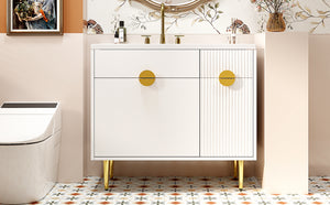 English Elm 36" Modern Bathroom Vanity with Resin Basin Sink, Soft-Closing Doors, Drop-Down Cabinet & Storage Elegance N710P265934K