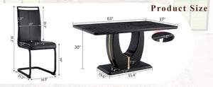 English Elm Black Wood Grain Rectangular Dining Set Seats 6 with Pu Leather Chairs Modern Style W1151S04440
