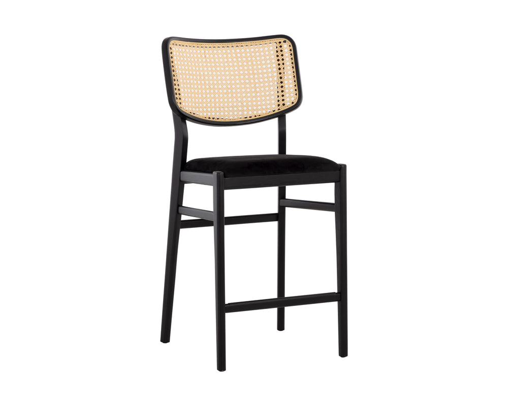 Sunpan Annex Counter Stool - Stylish Black Seat With Natural Rattan Back For Modern Dining Spaces Black Fabric 111843