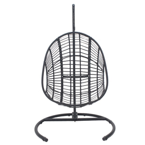 English Elm 42 Inch Hanging Egg Chair Woven Pe Rattan Patio Swing with Thick Cushion 400lb Black W3979S00005