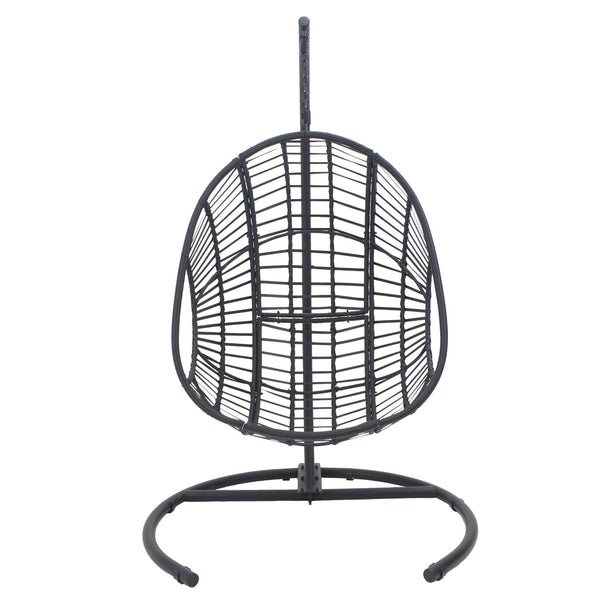 English Elm 42 Inch Hanging Egg Chair Woven Pe Rattan Patio Swing with Thick Cushion 400lb Black W3979S00005