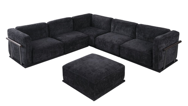 English Elm 102 Inch Linen Modular Sectional Sofa with Hidden Storage and Cloud Cushion Comfort Black W1099S00195