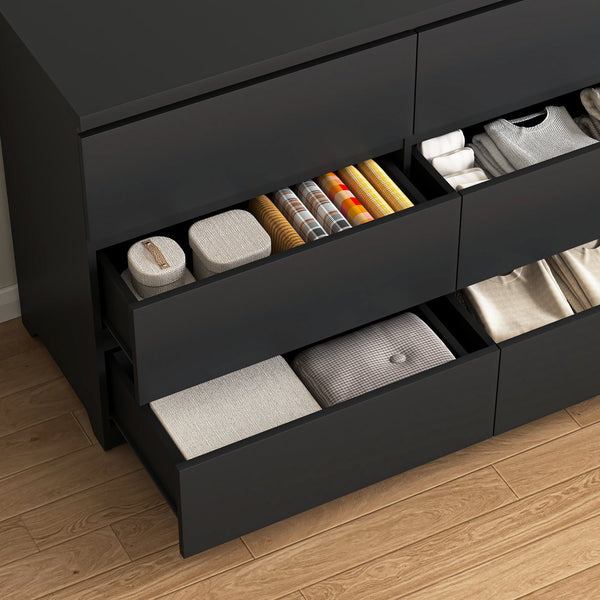 English Elm Modern Six Drawer Dresser with Wave Panel Fronts Handleless Design for Bedroom W409P371347