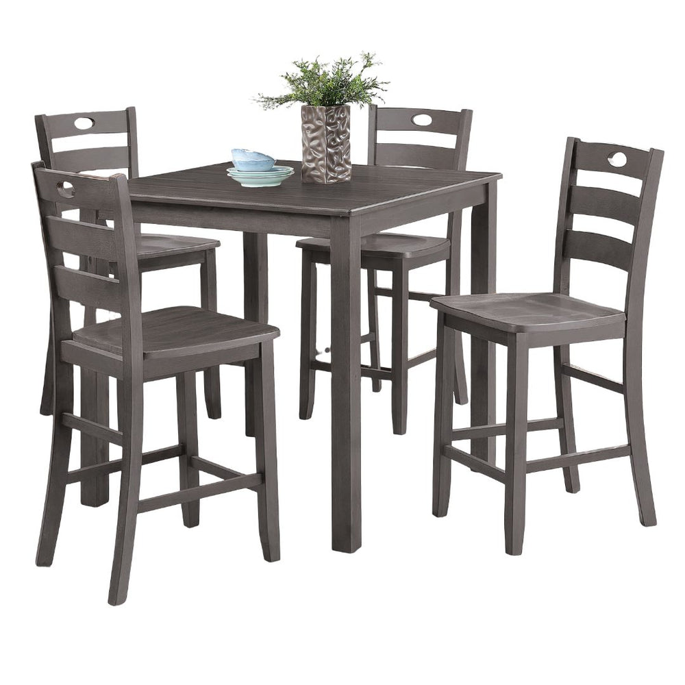 English Elm Gray 5pc Counter Height Dining Set - Square 36" Table & 4 Slat-Back Chairs, Transitional Style Durable Finish B2741P381493