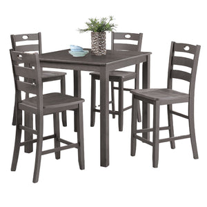 English Elm Gray 5pc Counter Height Dining Set - Square 36" Table & 4 Slat-Back Chairs, Transitional Style Durable Finish B2741P381493