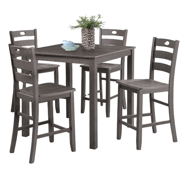 English Elm Gray 5pc Counter Height Dining Set - Square 36" Table & 4 Slat-Back Chairs, Transitional Style Durable Finish B2741P381493
