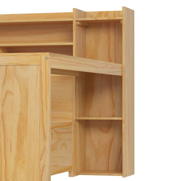 English Elm Wooden Twin Daybed with Trundle Built-in Desk and Open Shelves for Kids Rooms Natural N733S373385M