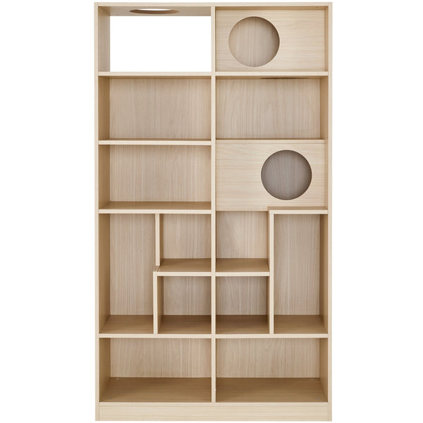 English Elm Modern 2 IN 1 Wood Bookshelf Cat House with Storage & Litter Box Enclosure, Natural Multi-Use Climbing Shelf 35.4"L x 15.7"W x 63.5"H N843P254852N