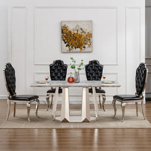 English Elm Marble Dining Table For 6-8 People, 70'' Rectangle Faux Marble Top With Stylish Chrome Base Finish W3456S00013