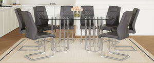 English Elm Black Wood Grain Mdf Dining Table Set Seats Four with Suede Upholstered Chairs Dark Gray,Silver,Transparent W1151S04735