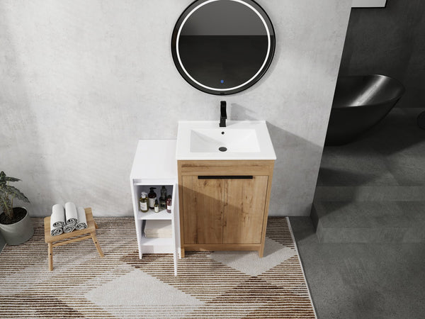 English Elm 36 Inch Freestanding Bathroom Vanity With Ceramic Sink, Soft-Close Doors & Ample Storage Space W999S00307