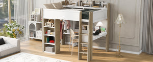 English Elm Full Size Wood Loft Bed With Desk, Wardrobe & Storage Shelves - Stylish Space-Saving Solution! N7090005007K