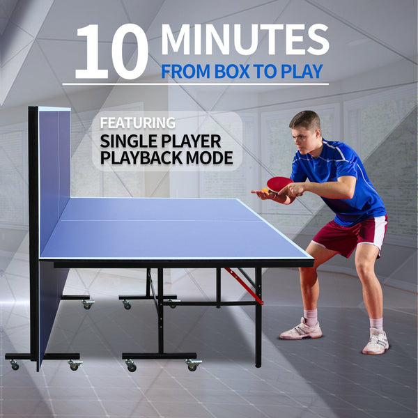 English Elm 8ft Regulation Ping Pong Table Foldable Steel Frame with Solo Playback for Game Rooms W1408P426759
