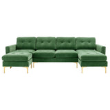 English Elm 110" L-Shape Convertible Sectional Sofa Couch With Movable Ottoman For Living Room, Apartment, Office, Green