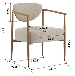 English Elm Beige Woven Fabric Dining Chair Set of Two with Wood Grain Iron Frame for Any Room W3149S00003