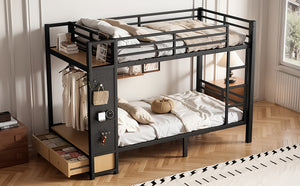 English Elm Full Size Pine Loft Bed House Frame with Slide Bookshelves and Moon Star Rails W1580S00589