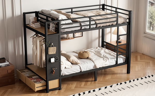 English Elm Full Size Pine Loft Bed House Frame with Slide Bookshelves and Moon Star Rails W1580S00589