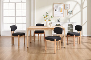 English Elm Wooden Wingback Dining Chairs Chenille Upholstered Set for Farmhouse Kitchen Black W3244P457877