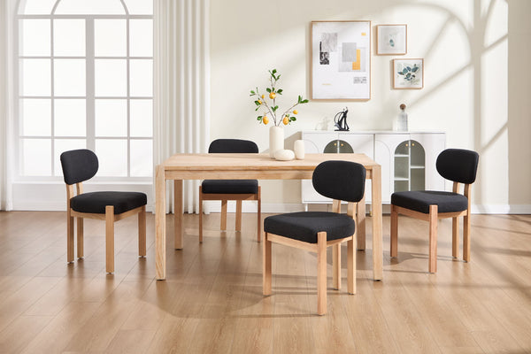 English Elm Wooden Wingback Dining Chairs Chenille Upholstered Set for Farmhouse Kitchen Black W3244P457877