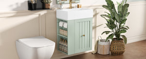 English Elm 20-Inch Compact Bathroom Vanity with Ceramic Sink, Wall-Mounted MDF Cabinet, Modern Space-Saver Design Green N725P314023F